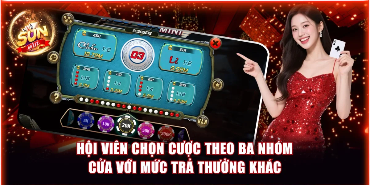 Hội viên chọn cược theo ba nhóm cửa với mức trả thưởng khác