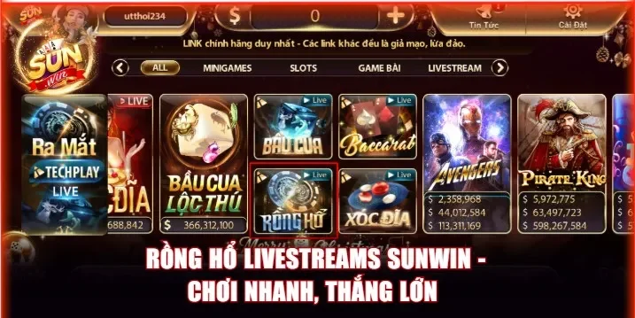 Rồng hổ livestreams Sunwin